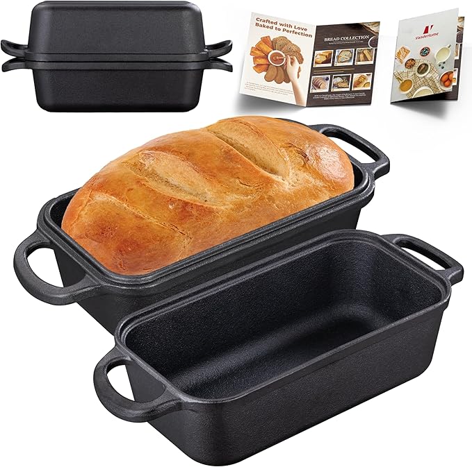Vanderlume Cast Iron Loaf Pan with Lid 9x5 Inch,Sourdough Pan