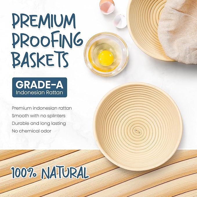 Rorecay Sourdough Starter Kit with 2 Round Banneton Bread Proofing Baskets