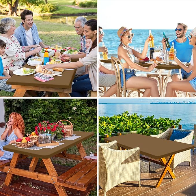 homing Rectangle Table Cloth Cover, Water-Resistant Polyester Elastic Fitted Tablecloth, Fits for 4 Foot Folding Tables, Washable Table Protector for Picnic, Camping, Outdoor (Brown, 24" x 48")