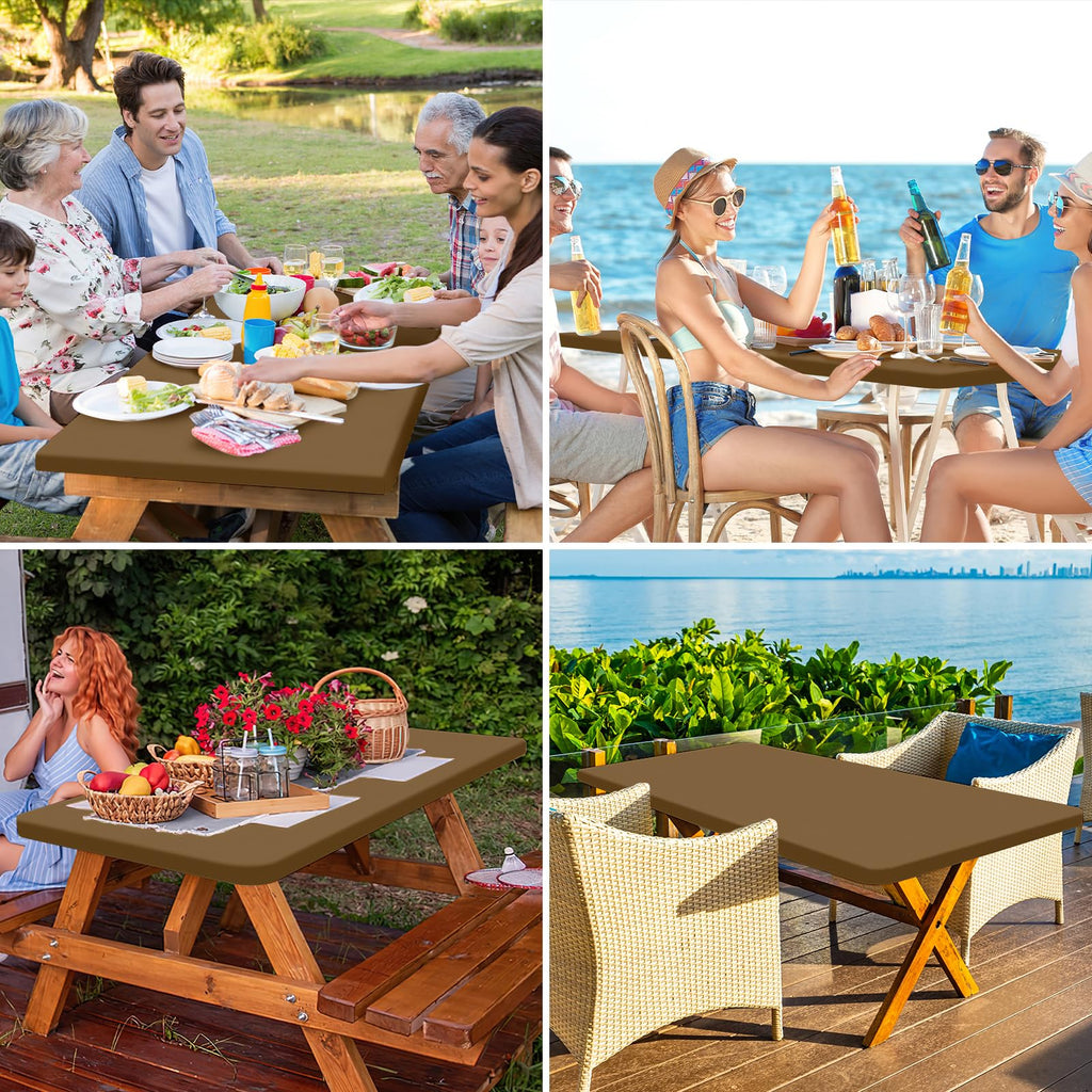 homing Rectangle Table Cloth Cover, Water-Resistant Polyester Elastic Fitted Tablecloth, Fits for 4 Foot Folding Tables, Washable Table Protector for Picnic, Camping, Outdoor (Brown, 24" x 48")