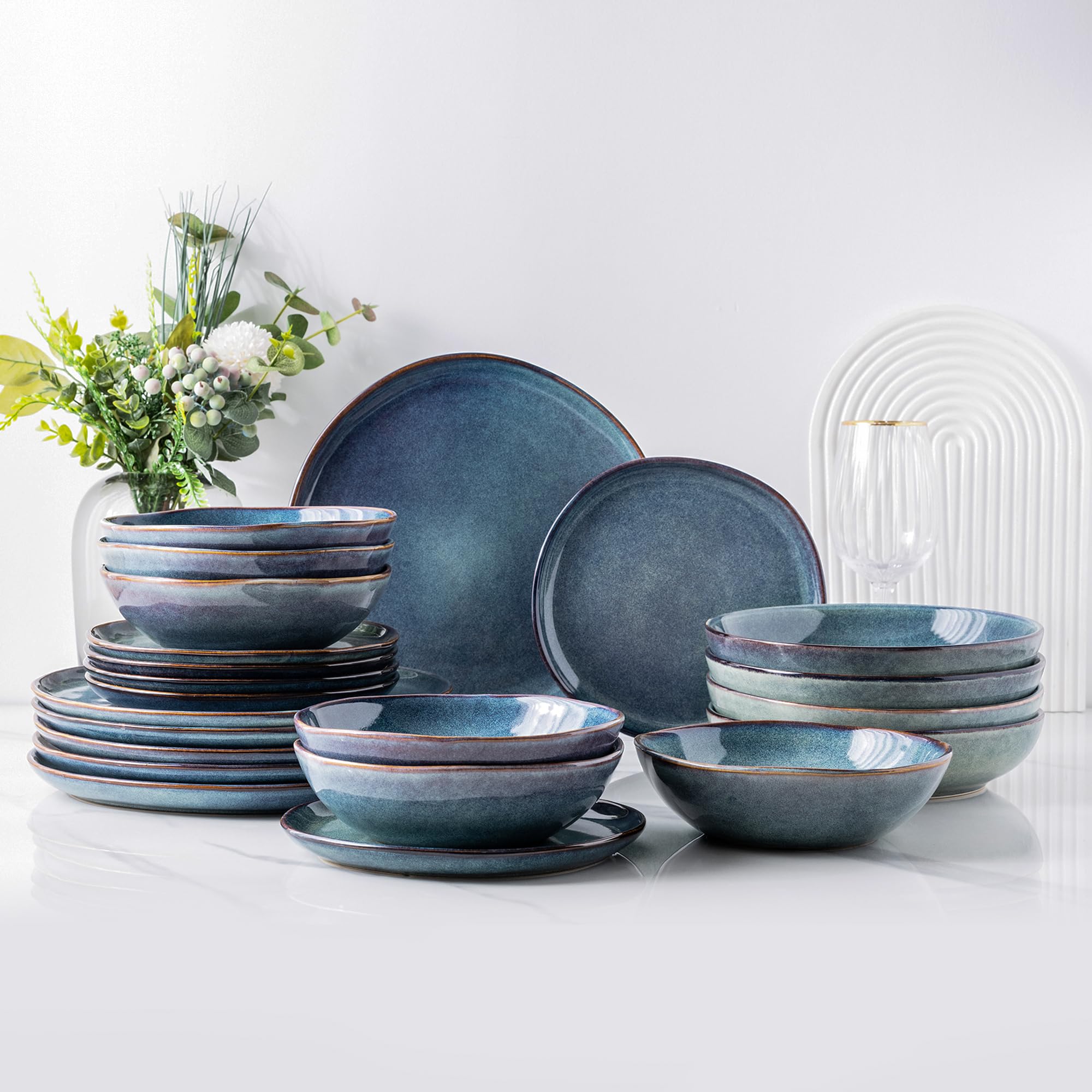 AmorArc Ceramic Dinnerware Sets for 8, 24Pcs Plates and Bowls Sets Dishes