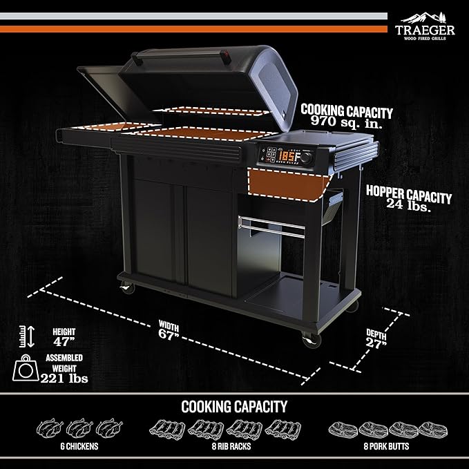 Traeger Woodridge Elite Electric Wood Pellet Grill and Smoker, 970 Sq. in., Side Sear Station, WiFIRE Technology, Super Smoke Mode, Outdoor Pellet Smoker Grill with Insulated Body, Black, TFC97XLH