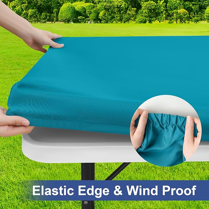 homing Rectangle Table Cloth Cover, Water-Resistant Polyester Elastic Fitted Tablecloth, Fits for 5 Foot Folding Tables, Washable Table Protector for Picnic, Camping, Outdoor (Teal, 36" x 60")