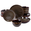 Gibson Elite Edwina 16-Piece Double Bowl Dinnerware Set, Service for 4 – Dark Green Stoneware Plates and Bowls