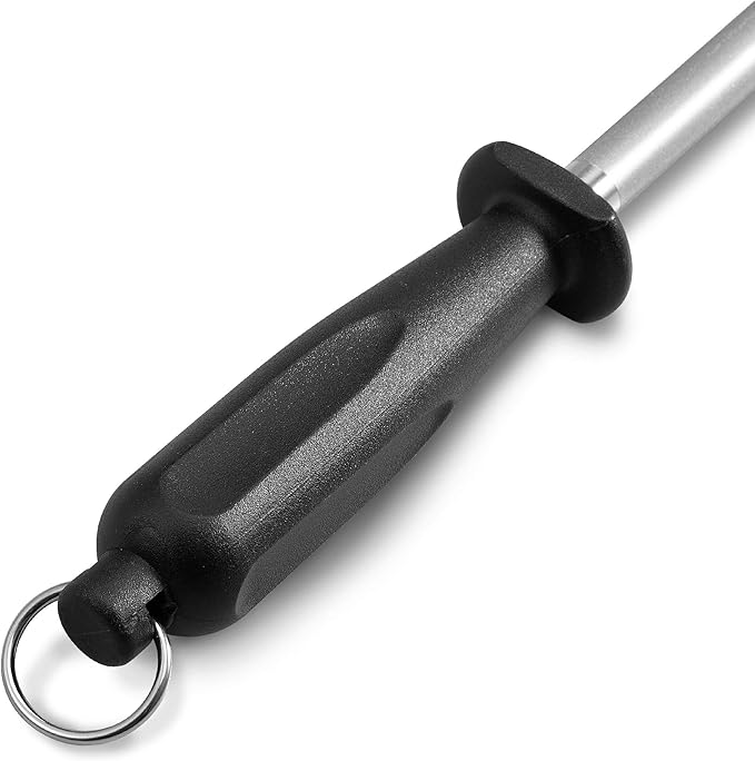 10-Inch Diamond-Coated Knife Sharpening Rod, Honing Steel, Black