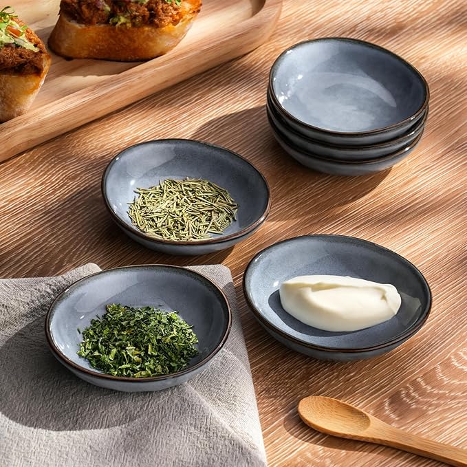 famiware Ceramic Soy Sauce Dish, 2.1oz Dipping Bowl Set of 6, Blue
