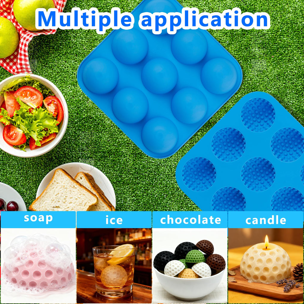 Sidosir Large Golf Ball Chocolate Silicone Molds for Cake Decorations,9-Cavity 3D Golf Ball for Ice, Hot Chocolate Bomb