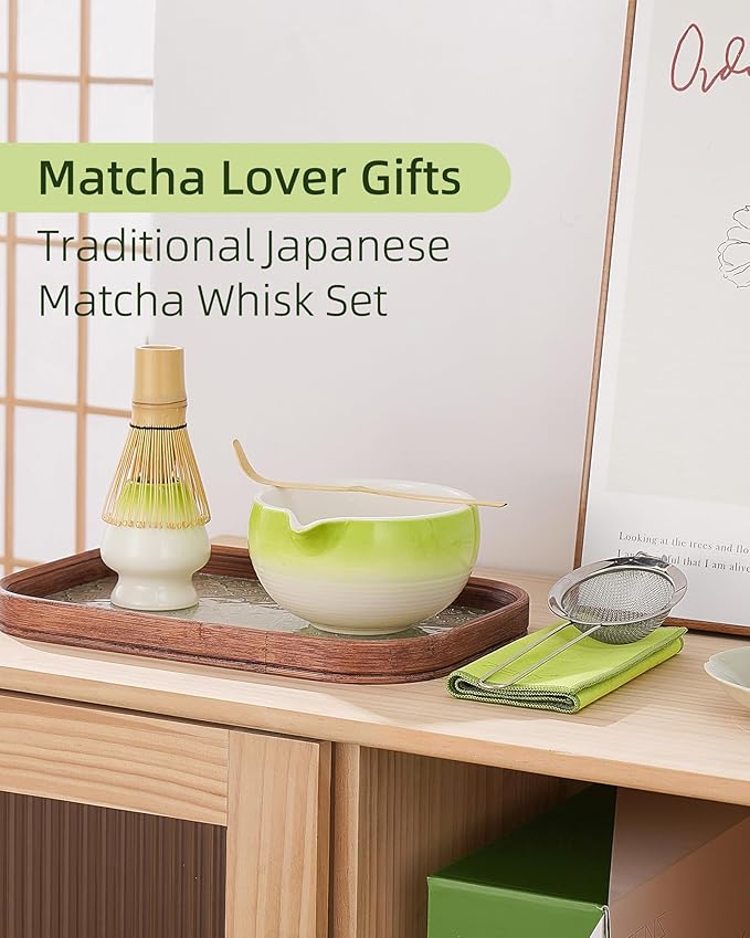 ZENS Premium Matcha Whisk Set, 6pcs Matcha Kit for Tea Ceremony, Green