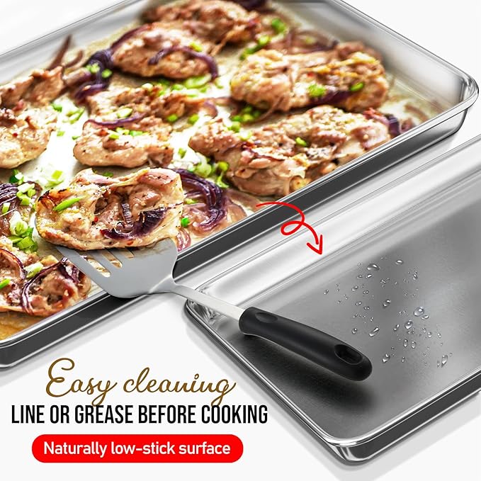 Aluminum Baking Sheet Set, 2 Pack Sheet Pan, Commercial Quality Cookie Sheets for Baking or Roasting Non-Stick, 15 x 10 Inch Warp Resistant Aluminum Jelly Roll Baking Pan