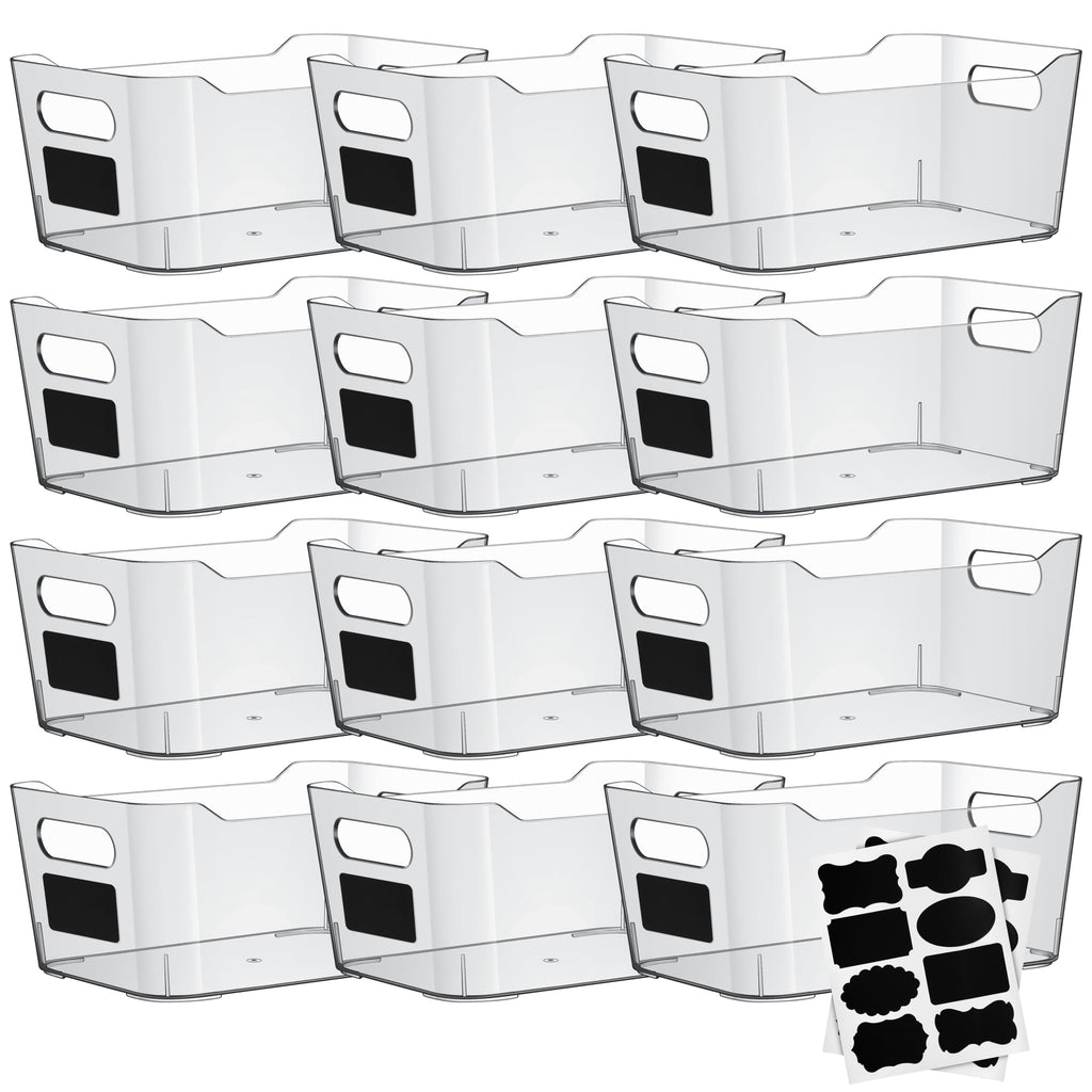 ShelfShaper Clear Plastic Storage Bins with Labels and Marker, Perfect for Kitchen Organization or Pantry Organization and Storage, Medium Fridge Organizer and Cabinet Organizers Storage Bins