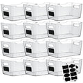 ShelfShaper Clear Plastic Storage Bins with Labels and Marker, Perfect for Kitchen Organization or Pantry Organization and Storage, Medium Fridge Organizer and Cabinet Organizers Storage Bins