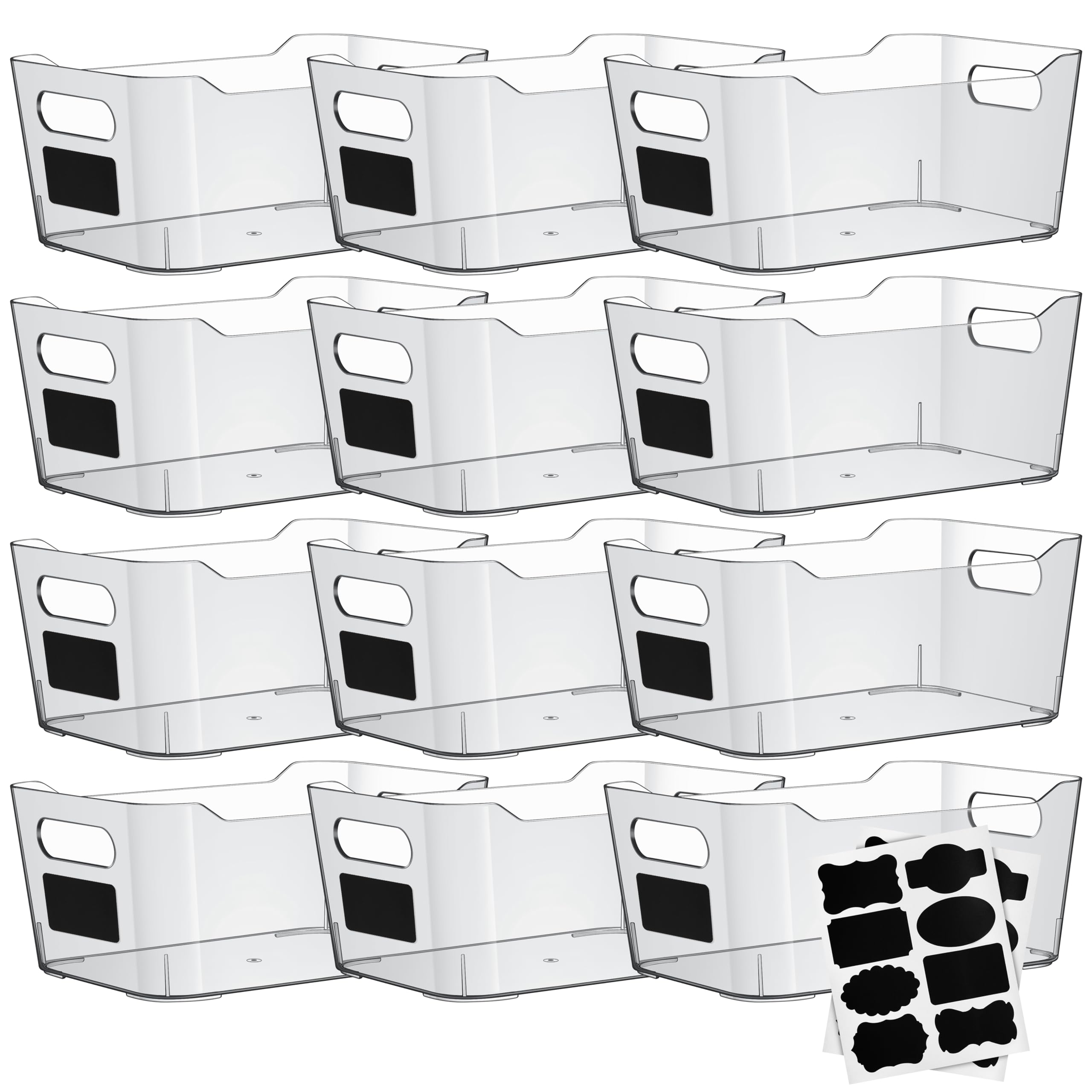 ShelfShaper Clear Plastic Storage Bins with Labels and Marker, Perfect for Kitchen Organization or Pantry Organization and Storage, Medium Fridge Organizer and Cabinet Organizers Storage Bins