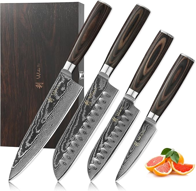 Wakoli EDIB Essentials 4-Piece Chef Knife Set, VG10 Core, Pakkawood Handles