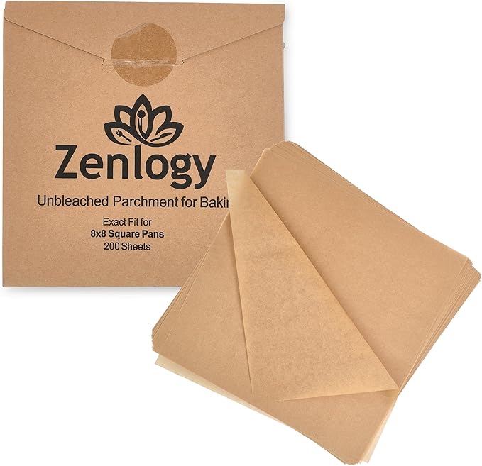 Zenlogy 8x8 Parchment Paper Squares, 200 Sheets, Unbleached, Pre-Cut