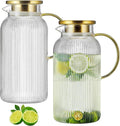 Buaic 2 PACK Glass Pitcher with Lid, 84 oz/ 2.5 Liter Glass Water Carafe