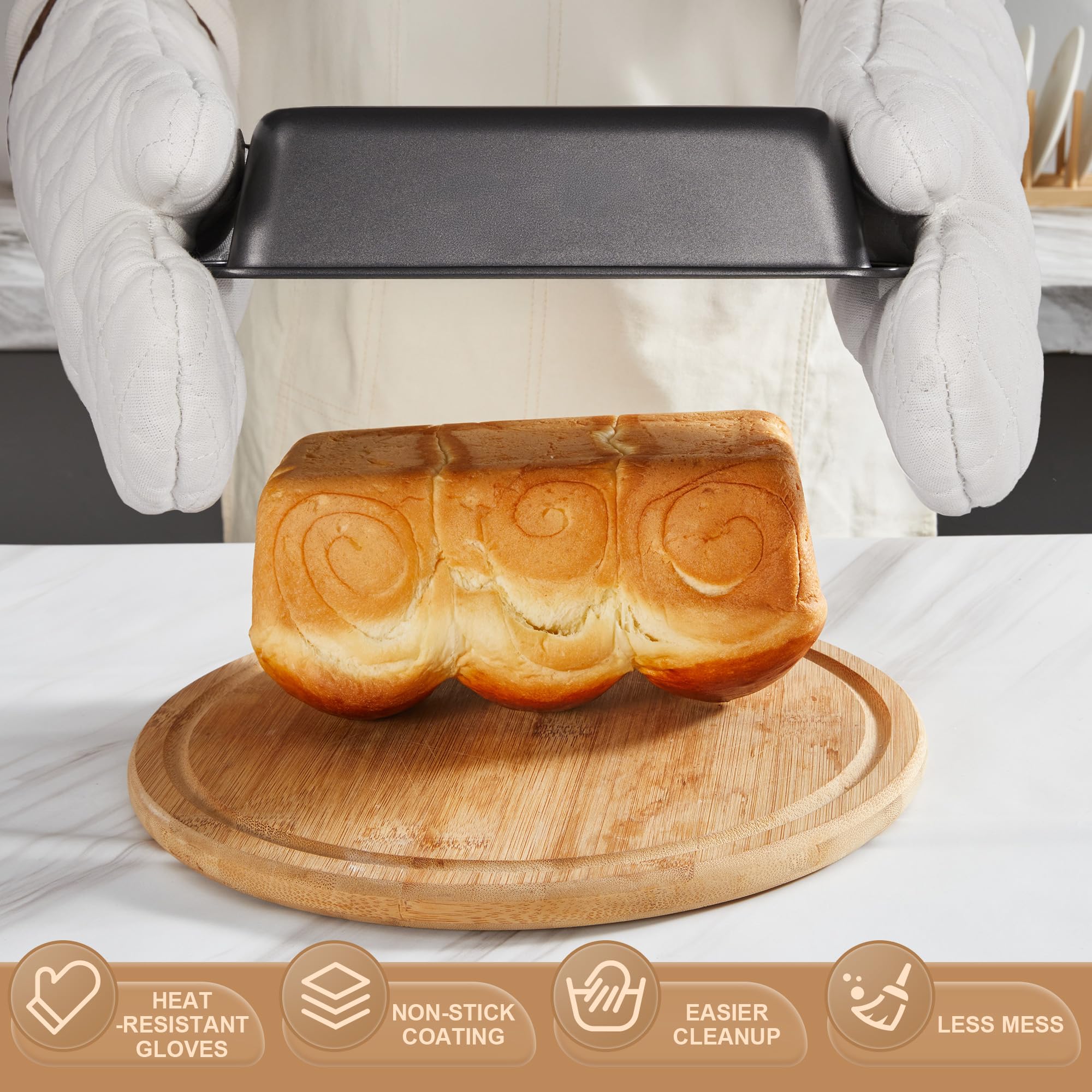 HONGBAKE Bakeware Sets, Baking Pans Set with Kitchen Oven Mitts, Nonstick Oven Pan for Kitchen with Wider Grips, 12-Piece Including Rack, Cookie Sheet, Cake Pans, Loaf Pan, Muffin Pizza Pan