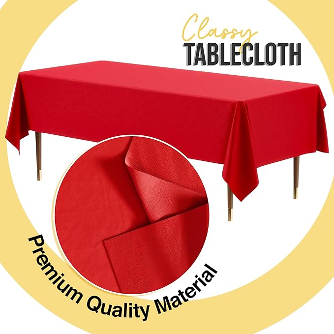 Exquisite Party Solids 66% Thicker Premium Plastic Table Cloth Rectangle Table Cover 0.5 Mil 6 Pack Red Table Cloth 54 Inch x 108 Inch Disposable Tablecloth Won't Tear Easily Like Cheap Thin Brands