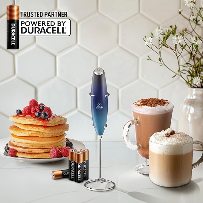 Zulay Kitchen Powerful Milk Frother Wand With Duracell Batteries - Ultra Fast Handheld Drink Mixer - Electric Whisk Foam Maker for Coffee, Lattes, Cappuccino & Matcha - Z1 Motor - Deep Sea