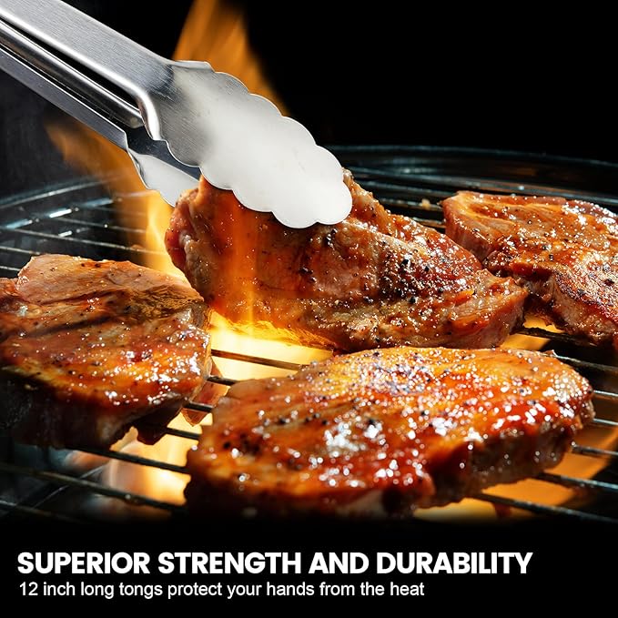Chengu 12 Pack Stainless Steel Kitchen Tongs 7/9/12 Inches Food Serving Tongs Non Stick Cooking Clips for Kitchen Cooking Barbecue Buffet Wedding Family Gathering Grill Salad