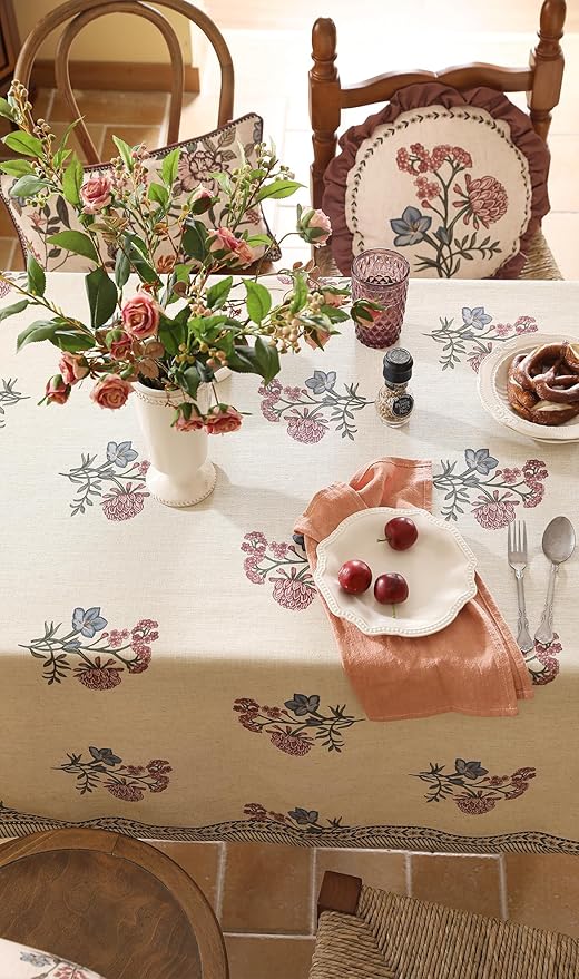 ISAENNE Designer French Linen Rectangular Tablecloth,71"x55"-Helena E