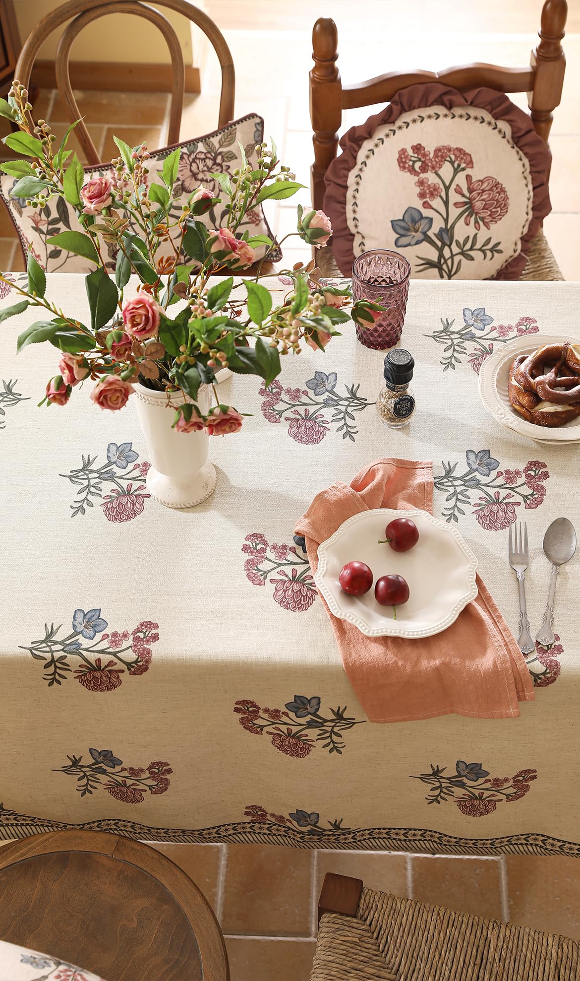 ISAENNE Designer French Linen Rectangular Tablecloth,79"x55"-Helena E