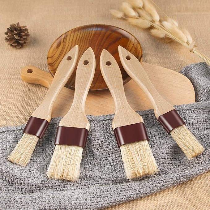 Pastry Brushes for Baking Basting Brush with Boar Bristles and Beech Hardwood Handles Culinary Oil Brush for Barbecue Butter Grill BBQ Sauce Baster Marinade Kitchen Food Cooking Brushes - 4PCS