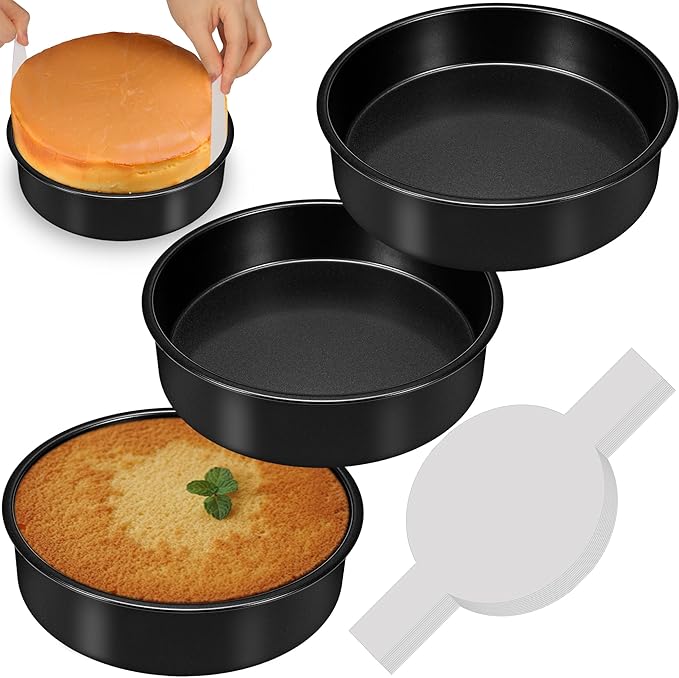 8 Inch Cake Pan, 3PCS Nonstick Baking Pans Set with 100PCS Parchment Paper