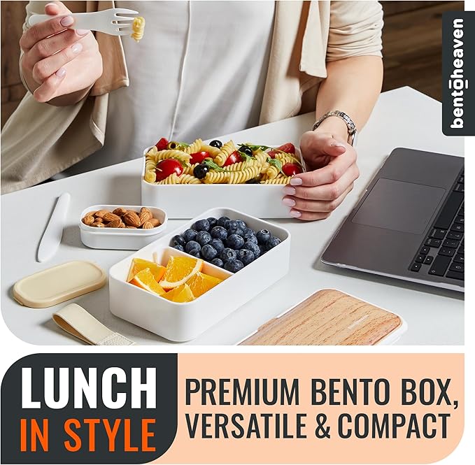 Bentoheaven Bento Box Adult, Stackable Lunch Box, 40 oz, Bright Light