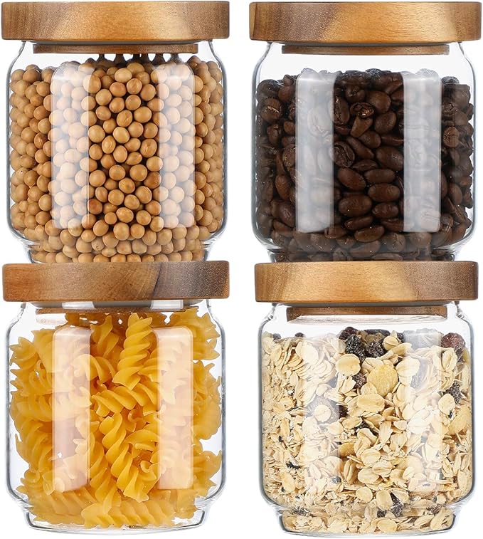 Homtop 15 OZ Glass Jars with Airtight Acacia Wood Lids, 4 PCS