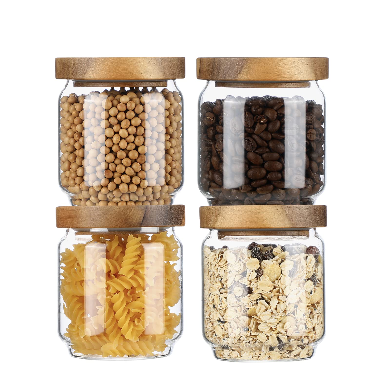 Homtop 15 OZ Glass Jars with Airtight Acacia Wood Lids, 4 PCS