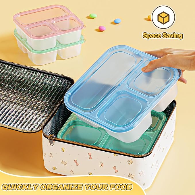 Canfanni 6 Pcs Snack Box Container Set, Reusable 3&4 Compartment Meal Prep Snack Containers for Adults Kids Toddler, BPA-Free Divided Lunchable Container for School, Work and Travel (All Transparent)