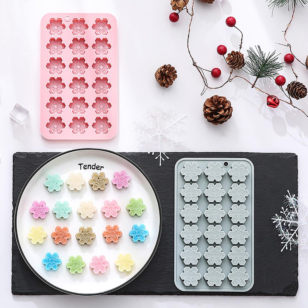 2 Pcs Snowflake Silicone Molds, 18-Cavity 3D Christmas Snowflake Chocolate Silicone Molds for DIY Christmas Winter Jello Candy Cupcake Fondant Baking Polymer Clay Decoration