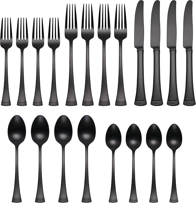 Lenox Portola Black Satin 20-Piece Silverware Set for 4, Flatware