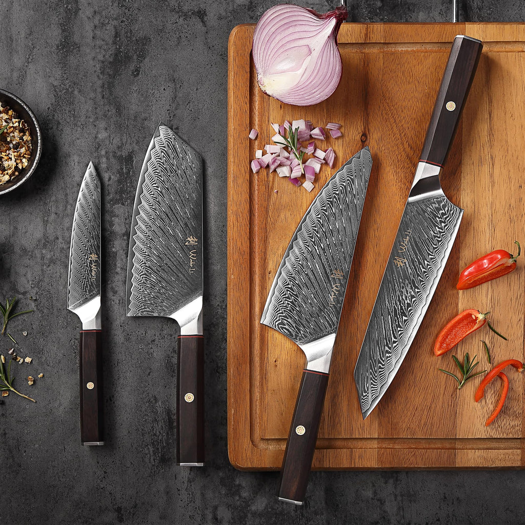 Wakoli Culinary Asia 4-Piece Asian Knife Set, VG10 Damascus, Magnetic Block