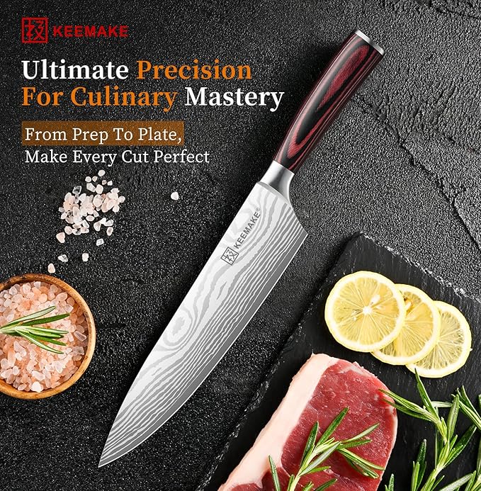 KEEMAKE 8" Chef Knife, Ultra Sharp Kitchen Knife with Ergonomic Handle