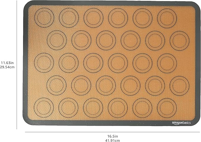 Amazon Basics Silicone Baking Mat for Macarons, Non-Stick, Food Safe, Reusable, Oven-Safe, 16.5" x 11.6", Beige/Gray, 2-Pack
