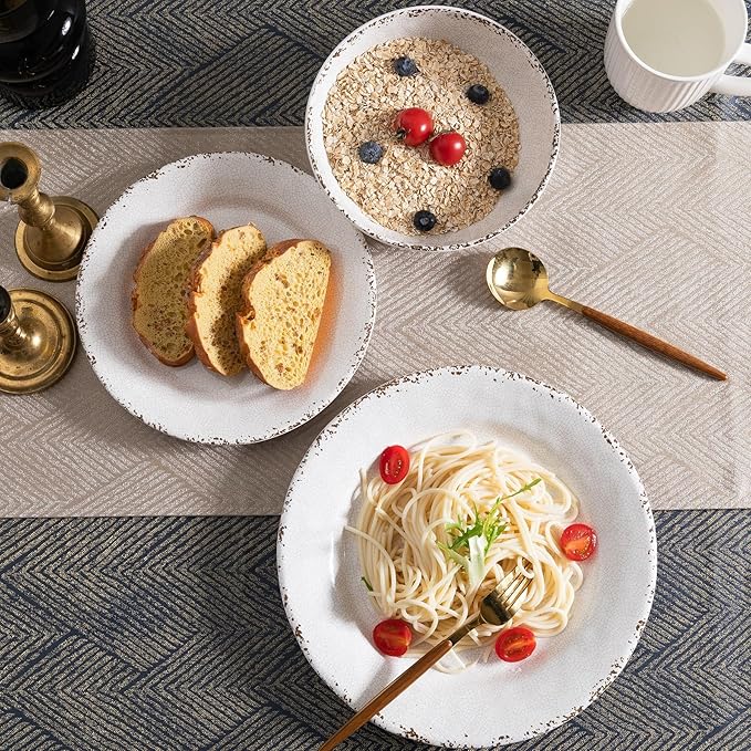 ZAROCRUS Rustic White Melamine Pasta Bowls, 6 Pack 9.25 inch Serving Bowls, Wide and Shallow All-purpose Bowl, Unbreakable Kitchen Bowls for Salad, Pasta, Ramen, Soup, Noodle, Fruit. Dishwasher Safe…