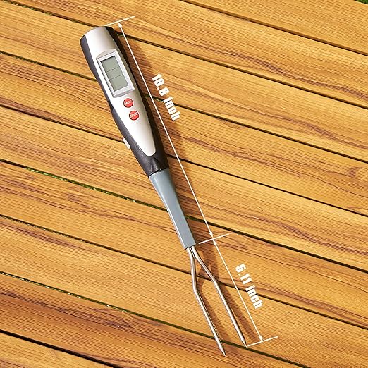 lfcforldx Meat Thermometer Fork for BBQ & Grilling – Instant Read Food Thermometer with Preset Meat Temperatures, Long Heat-Safe Handle, Backlit LCD for Steak, Chicken & Outdoor Cooking, Black
