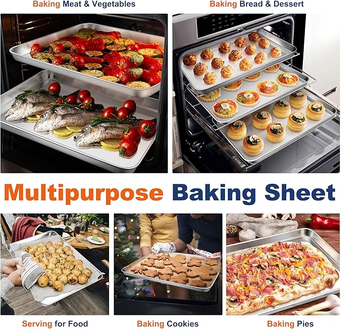P&P CHEF Baking Sheet Pan, Stainless Steel Cookie Sheet, 16 Inch & 2 Pcs