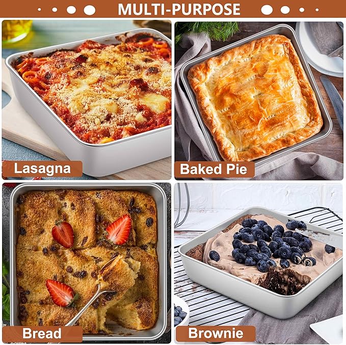 LIANYU 3 PCS 9 x 9 Inch Square Baking Cake Pan, Stainless Steel Cake Molds