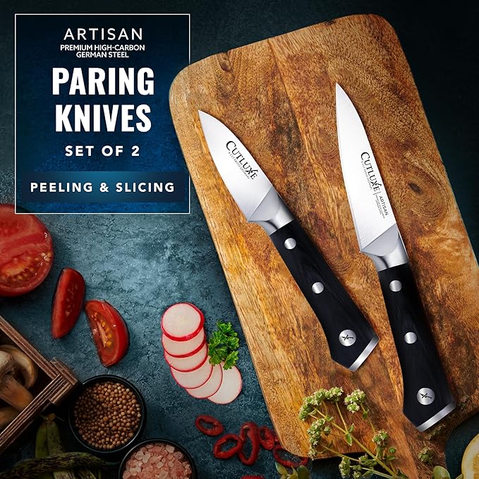 Cutluxe Paring Knife Set, 4" Fruit & 3" Peeling Knives – Razor Sharp