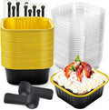 NPLUX Square Pans with Lids, 50 Pack Black Gold for Dessert Displays