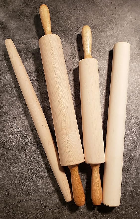 Frieling Maple Rolling Pin with Handles - 2.4-in x 12-in Barrel, 21-in Total Length-Natural Wood - Baking Essentials, Pastry Roller & Pizza Dough Roller