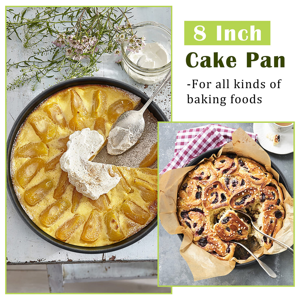 E-far 8 x 3 Inch Cake Pan Set of 3, Nonstick Stainless Steel Round Cake Pans Tin for Baking Birthday Wedding Layer Cakes, Stainless Steel Core & Non-toxic Coating, Deep & Straight Side