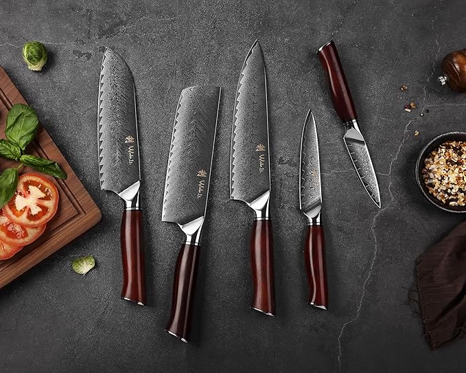 Wakoli Rose Elegance 5-Piece VG10 Damascus Knife Block Set, Magnetic Block