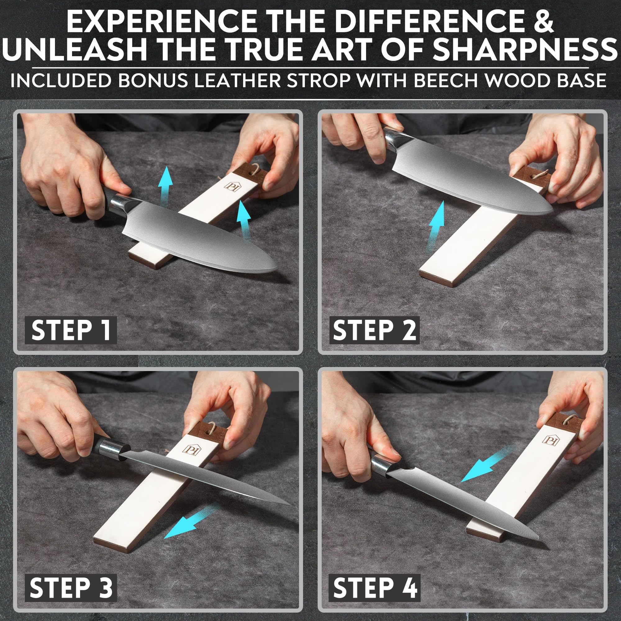 Rolling Knife Sharpener with Leather Strop and 15, 17, 20 & 22 Degree Angles - Knife Sharpener Kit - Roller Knife Sharpening System with Stand, Holder & Eraser - Walnut Brown
