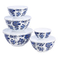 Mixing Bowls with Lids, Nesting Melamine Serving Bowls, Non-Slip Base, BPA Free, Dishwasher Safe, 5 Sizes, Blue and White Floral, Set of 10