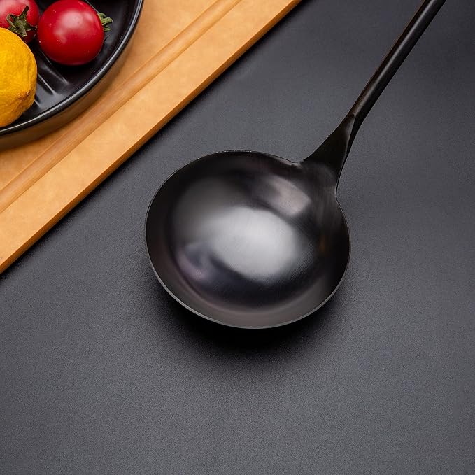 Stainless Steel Wok Utensil - 14.2 Inch Rust Proof Soup Ladle With Ergonomic Wooden Handle - Serving Spoon For Cooking, Gravy, Sauces, and More