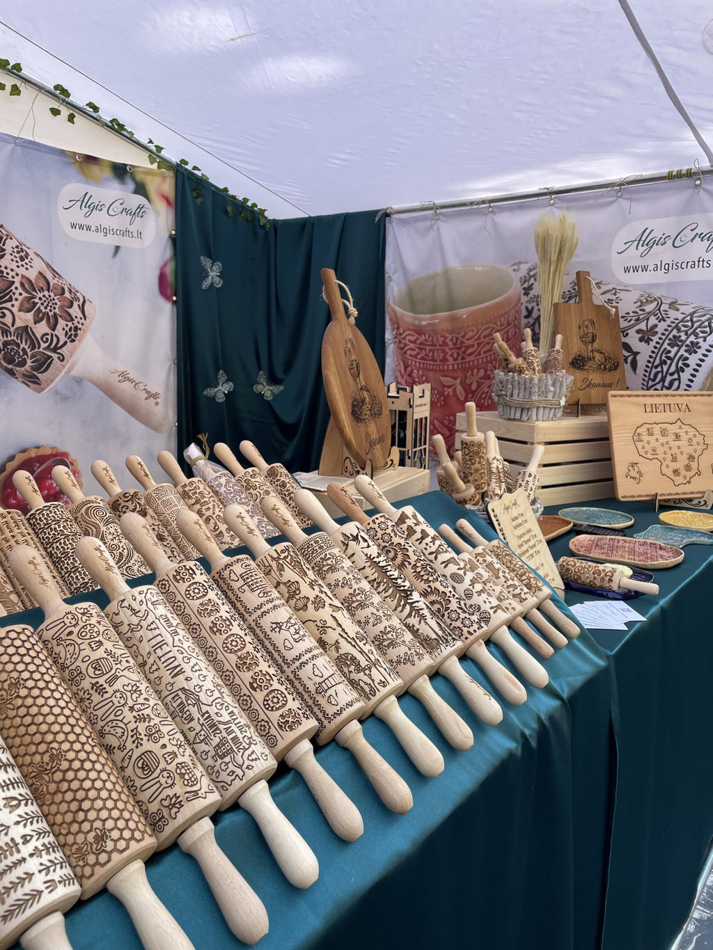 AZTEC Embossed Rolling Pin for Ceramic. Clay Roller and Ceramic Stamp for Embossing Pottery. Baking Gifts for Women by Algis Crafts for Embossed Cookies