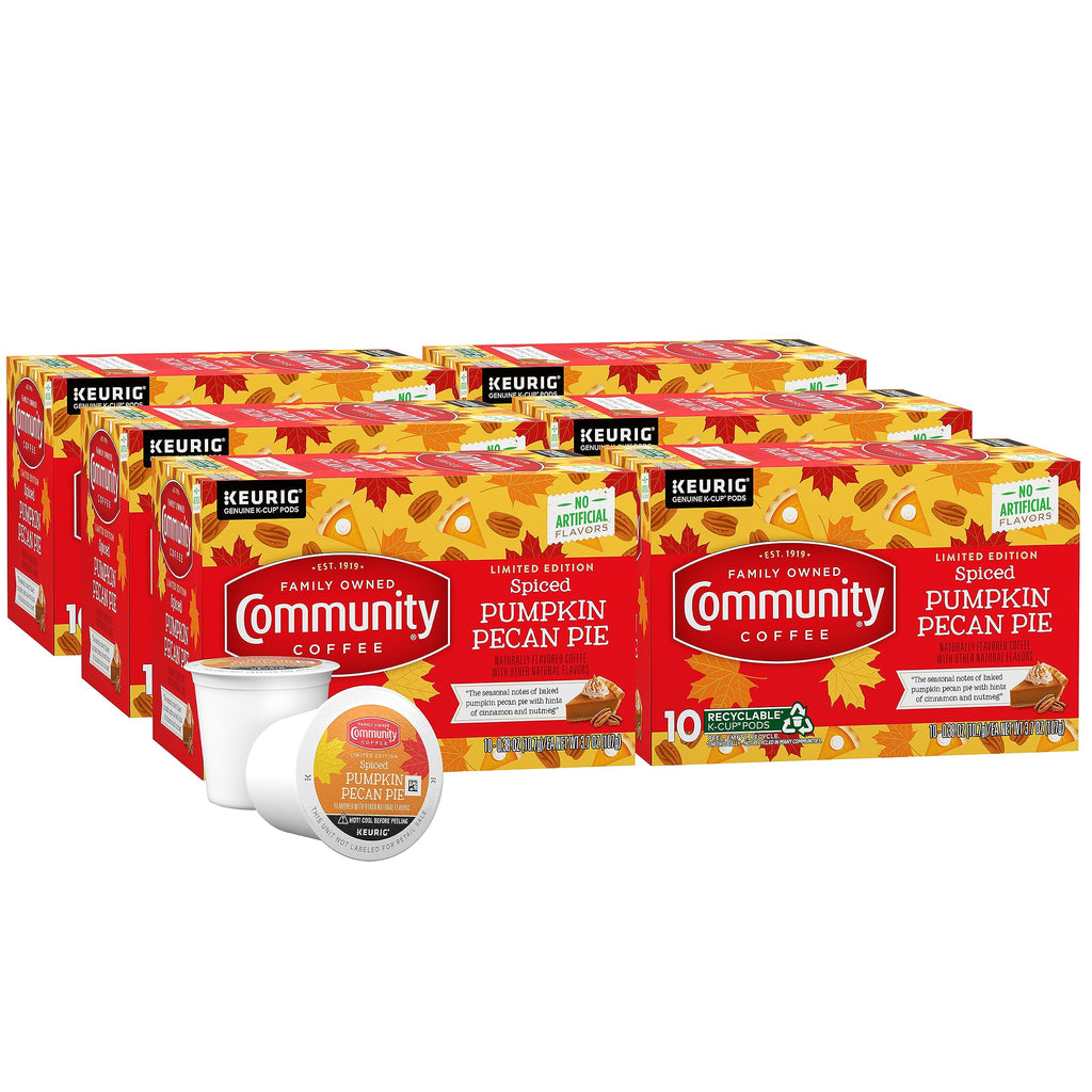 Community Coffee Spiced Pumpkin Pecan Pie Flavored Keurig Coffee Pods, 60 Count, Limited Edition, Medium Roast, 10 count (Pack of 6)